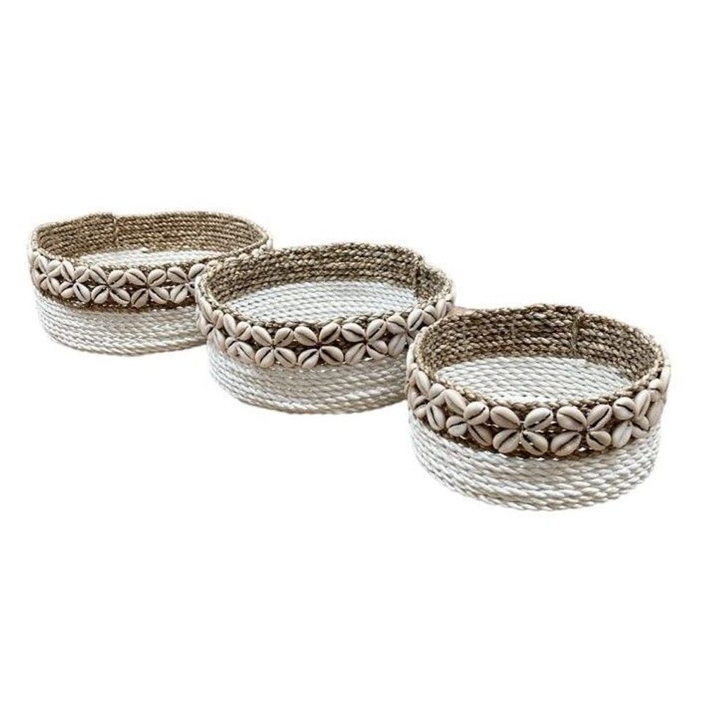 Coffrets et boîtes - Panier naturel blanc en coquillages cauris (Bali) - Set de 3 - BALINAISA