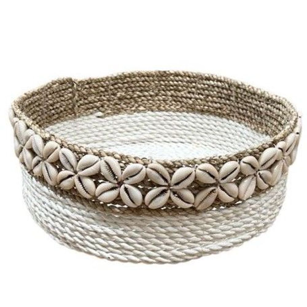 Coffrets et boîtes - Panier naturel blanc en coquillages cauris (Bali) - Set de 3 - BALINAISA