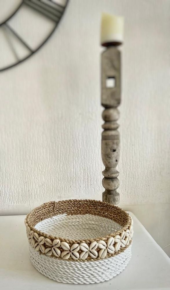 Coffrets et boîtes - Panier naturel blanc en coquillages cauris (Bali) - Set de 3 - BALINAISA