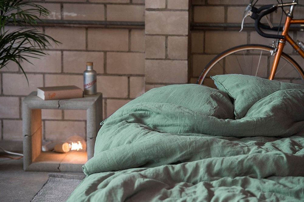 Linge de lit - LINUS — housse de couette et taie d'oreiller en 100% lin — vert sapin - LAVIE HOME