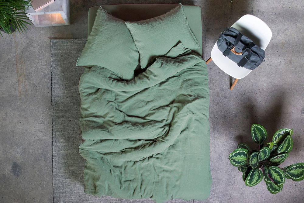 Linge de lit - LINUS — housse de couette et taie d'oreiller en 100% lin — vert sapin - LAVIE HOME