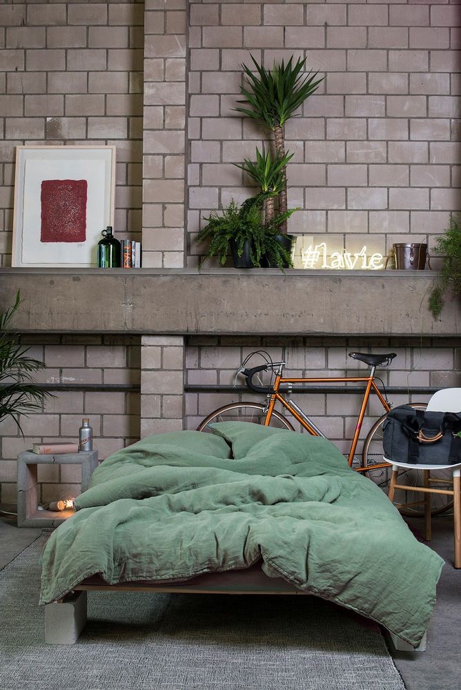 Linge de lit - LINUS — housse de couette et taie d'oreiller en 100% lin — vert sapin - LAVIE HOME