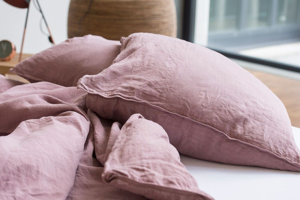 Linge de lit - LINUS — housse de couette et taie d'oreiller en 100% lin — rose cendré - LAVIE HOME