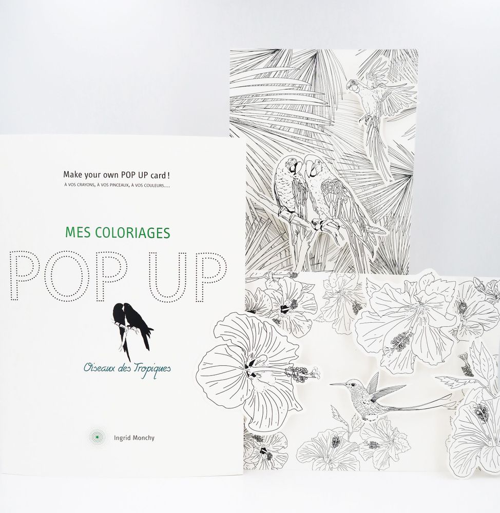 Customizable objects - Customizable POPUP cards - DIY - Tropical Birds - COLORIAGES POPUP