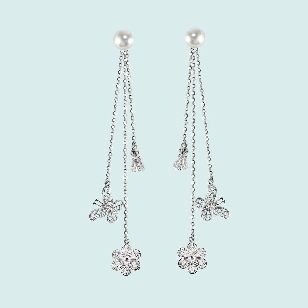 Jewelry - Bees Blossoms Butterflies Filigree Akoya Pearl Earrings - WEI YEE INTERNATIONAL LIMITED