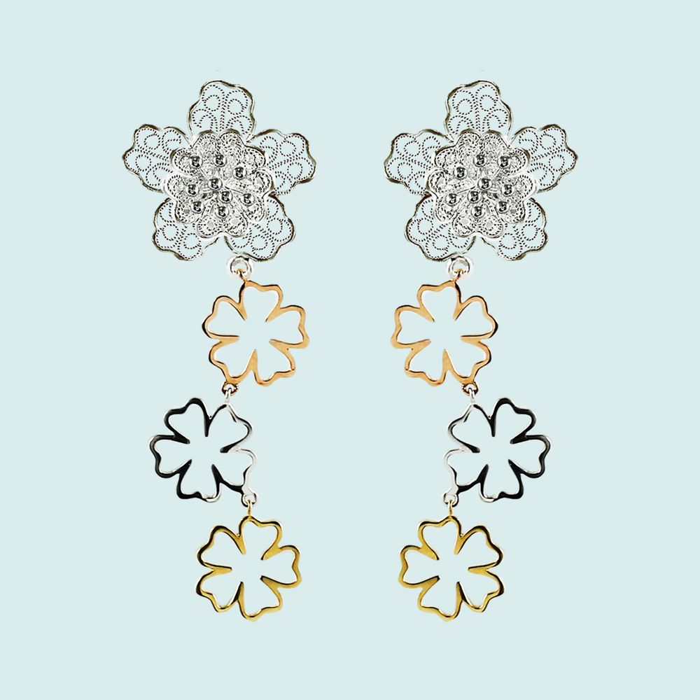 Jewelry - Blossoms Silver Filigree Trinity Gold Earrings - WEI YEE INTERNATIONAL LIMITED