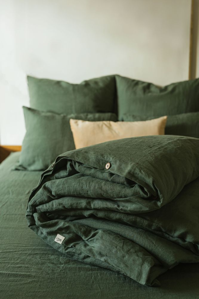 Comforters and pillows - Forest Green Linen Duvet Cover - LINEN SPELLS