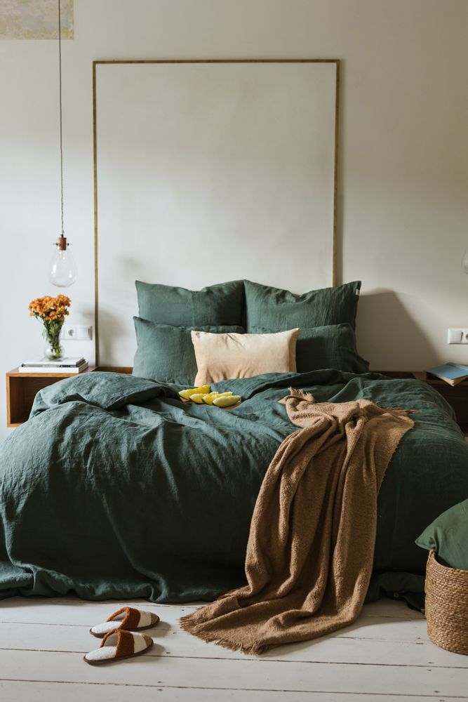 Comforters and pillows - Forest Green Linen Duvet Cover - LINEN SPELLS