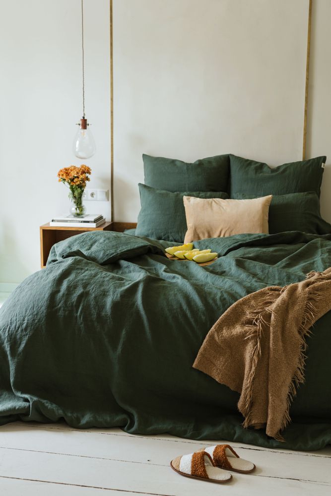 Comforters and pillows - Forest Green Linen Duvet Cover - LINEN SPELLS