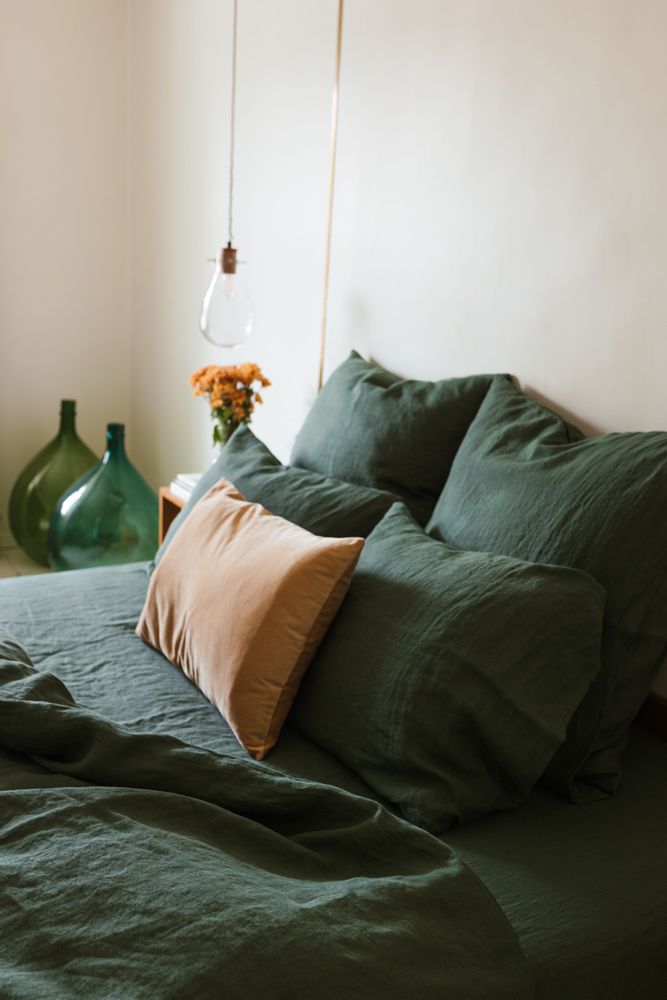 Comforters and pillows - Forest Green Linen Duvet Cover - LINEN SPELLS