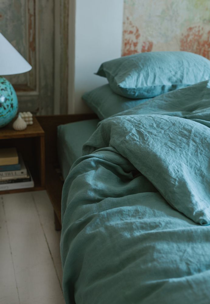 Bed linens - Ocean Mint Fitted/Flat Linen Sheet - LINEN SPELLS
