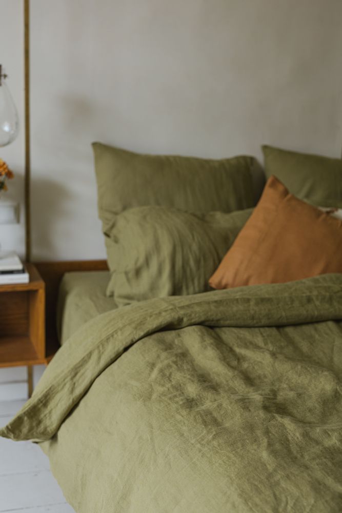 Comforters and pillows - Olive Green Linen Pillow Case - LINEN SPELLS