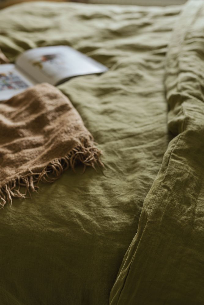 Bed linens - Olive Green Fitted/Flat Linen Sheet - LINEN SPELLS