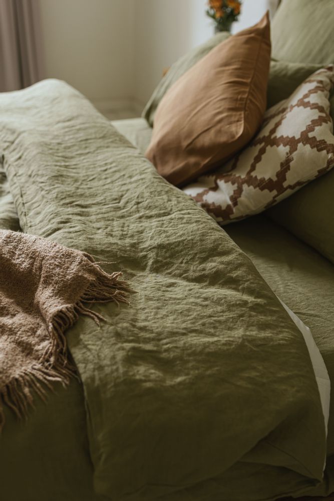 Bed linens - Olive Green Fitted/Flat Linen Sheet - LINEN SPELLS