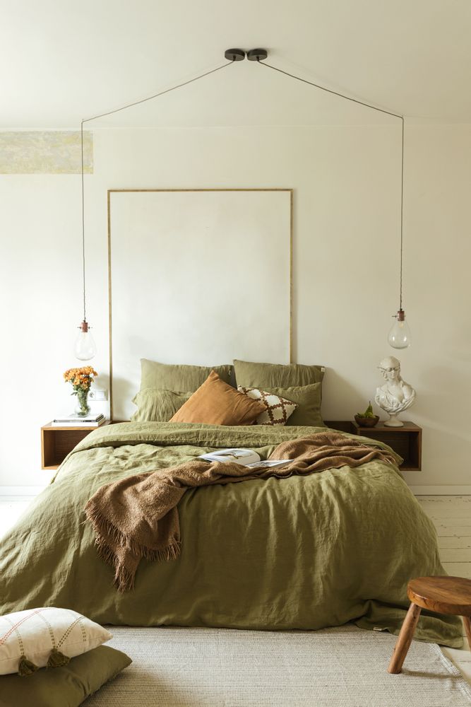 Bed linens - Olive Green Fitted/Flat Linen Sheet - LINEN SPELLS