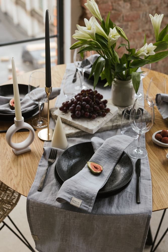 Table cloths - Light Grey Linen Table Runner - LINEN SPELLS