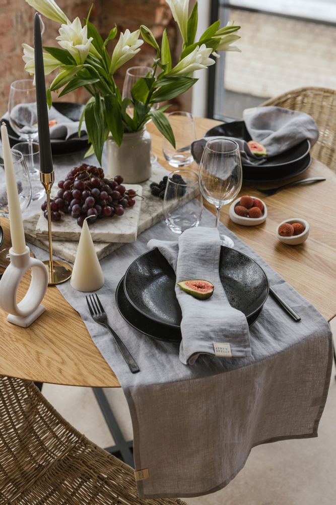 Table cloths - Light Grey Linen Table Runner - LINEN SPELLS