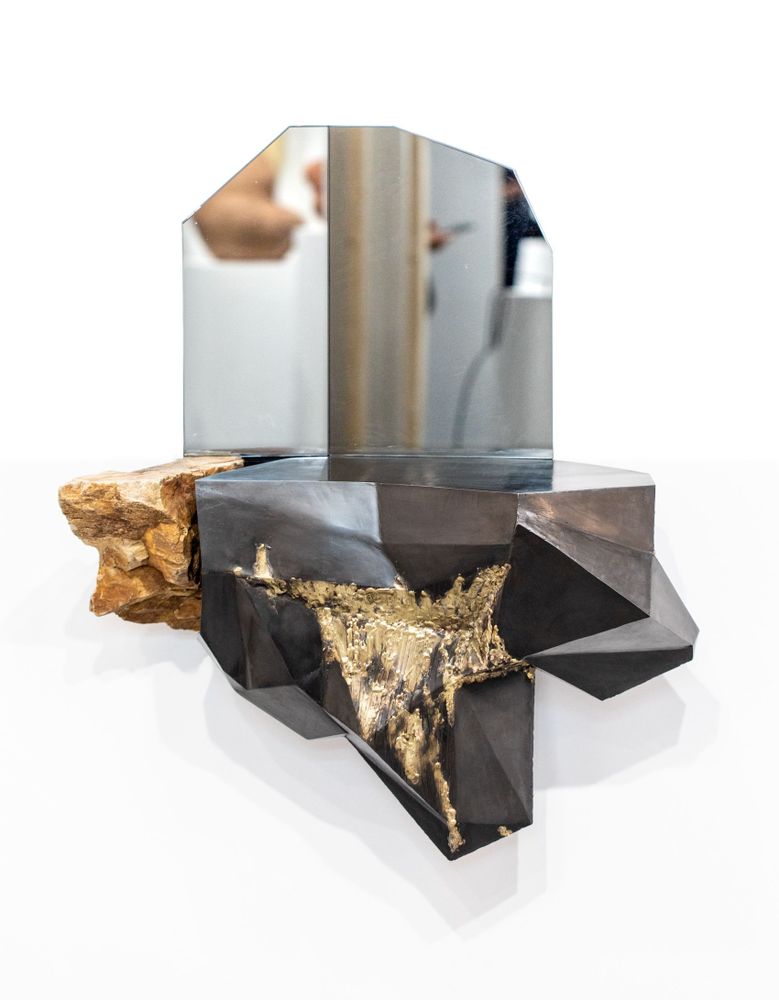 Consoles - CONSOLE Pierre&miroir 2022 - CÉCILE GEIGER SCULPTURES