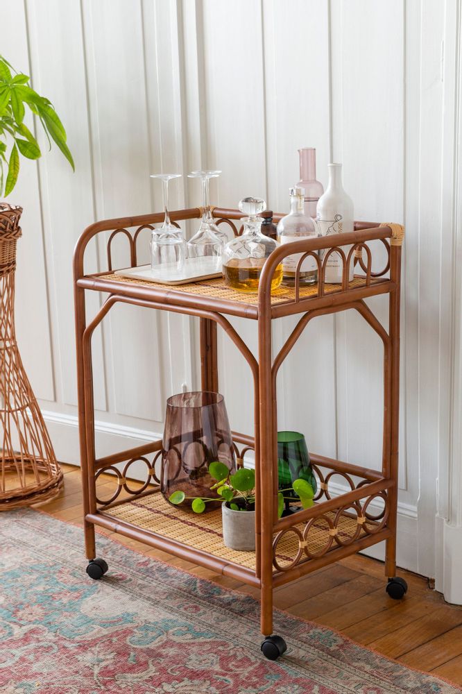 Trolleys - BAGATELLE woven rattan trolley - KOK MAISON