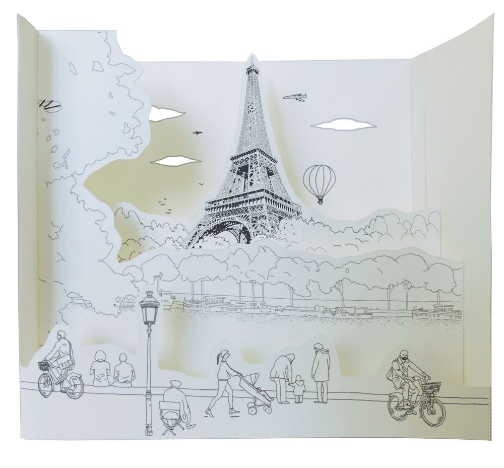 Cadeaux - Carte POPUP personnalisable - DIY - PARIS Bords de Seine - COLORIAGES POPUP