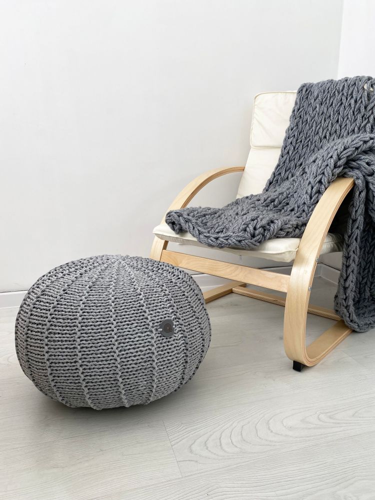 Repose-pieds - Pouf rond en tricot RIBS - ANZY HOME