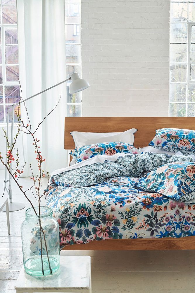 Linge de lit - Ikebana Damask Slate Blue - Parure de lit en percale de coton - DESIGNERS GUILD