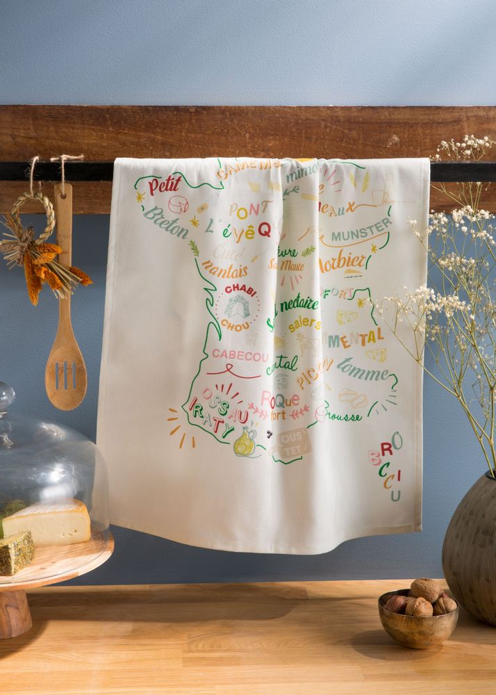 Tea towel - Cheeses and Regions - Printed cotton tea towel - COUCKE
