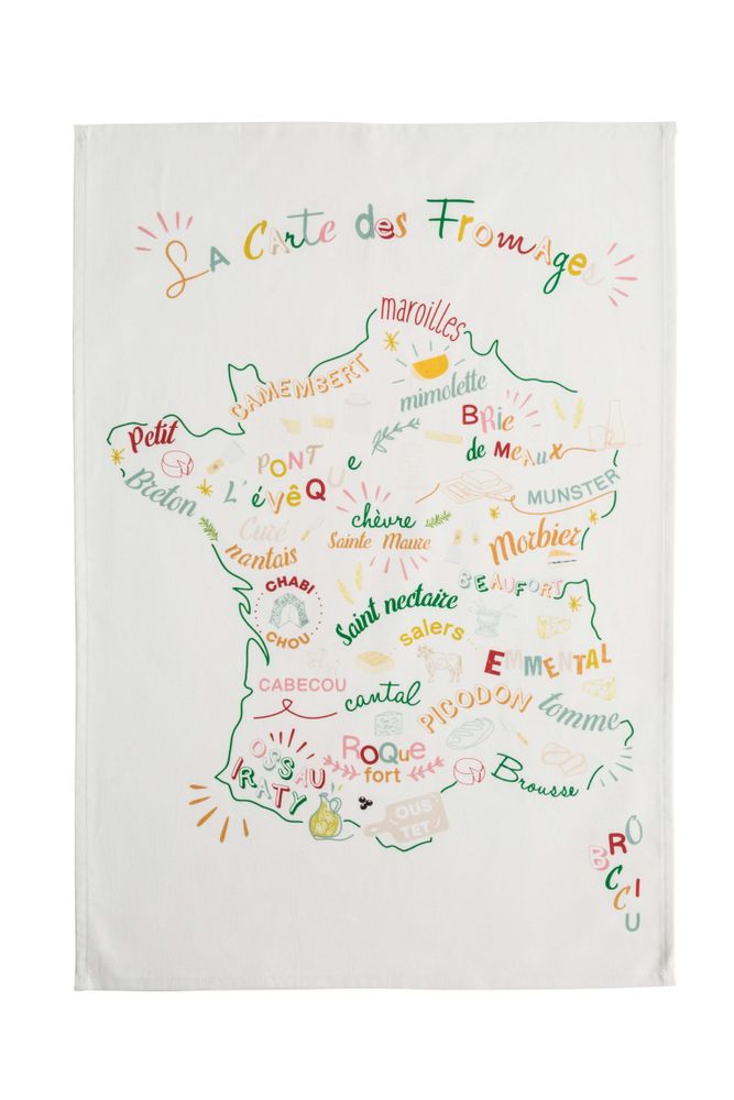 Tea towel - Cheeses and Regions - Printed cotton tea towel - COUCKE