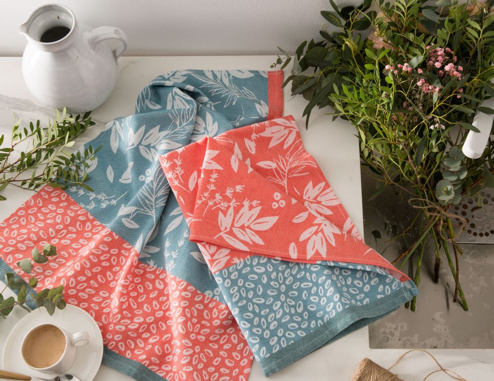 Torchons textile - Feuillage Bleu / Torchon jacquard - COUCKE