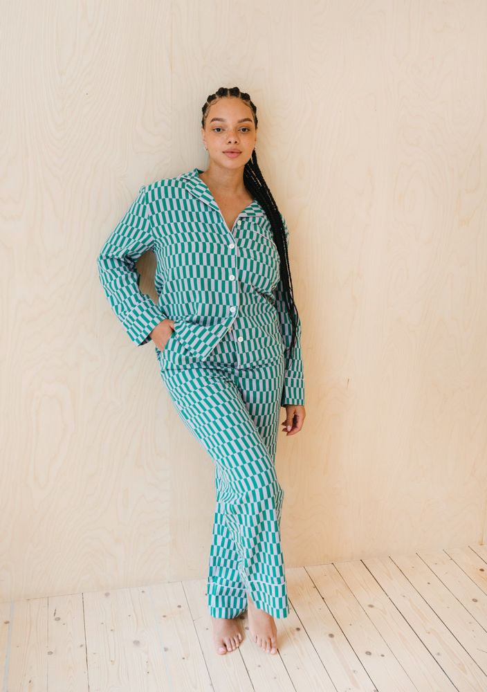 Sleepwear - Cotton Pyjamas in Teal Checkerboard - TBCO