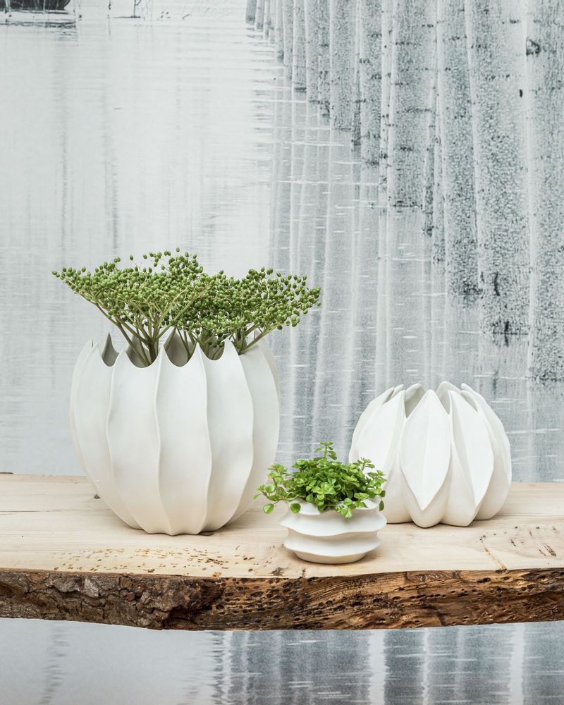 Vases - AVA white vase biscuit porcelain H=20cm, D=21cm - YLVAYA DESIGN