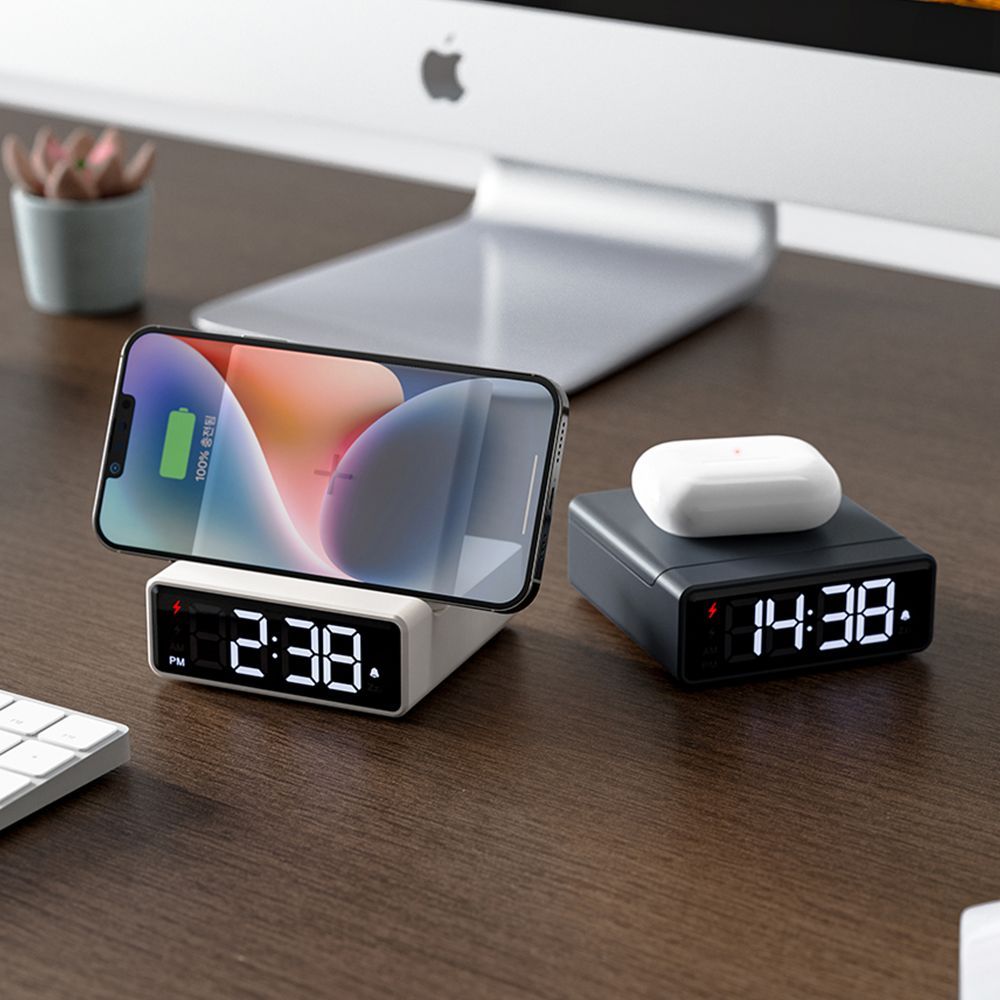 Clocks - Mooas 15W Mini Square Wireless Charging Stand Alarm Clock - MOOAS INC.