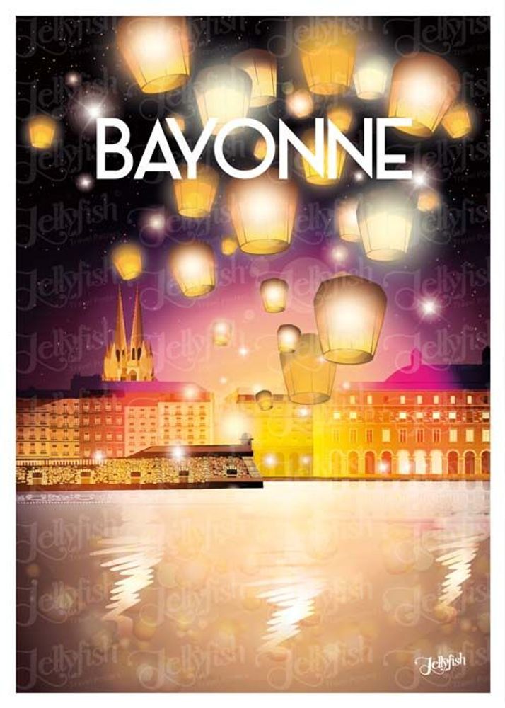 Affiches - AFFICHE BAYONNE 50x70cm - JELLYFISH-TRAVELPOSTER