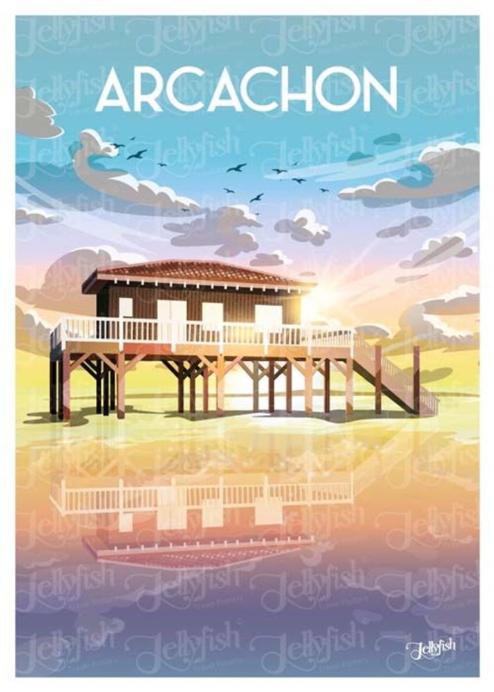 Affiches - AFFICHE ARCACHON 50x70cm - JELLYFISH-TRAVELPOSTER
