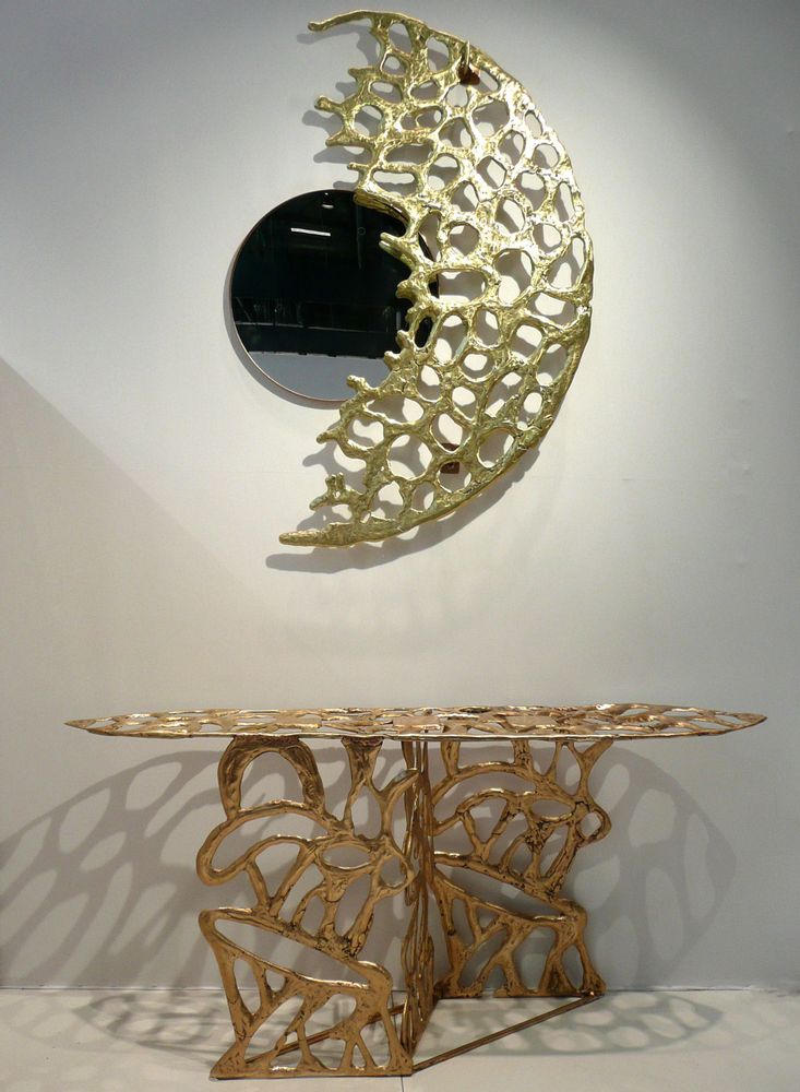 Consoles - gde console Orga + sculpture murale half moon avec miroir - NICO TOURNAIRE