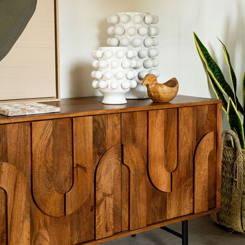 Sideboards - Ojika 4-Door Natural Wood Bar Cabinet - ATHEZZA - AT GROUPE