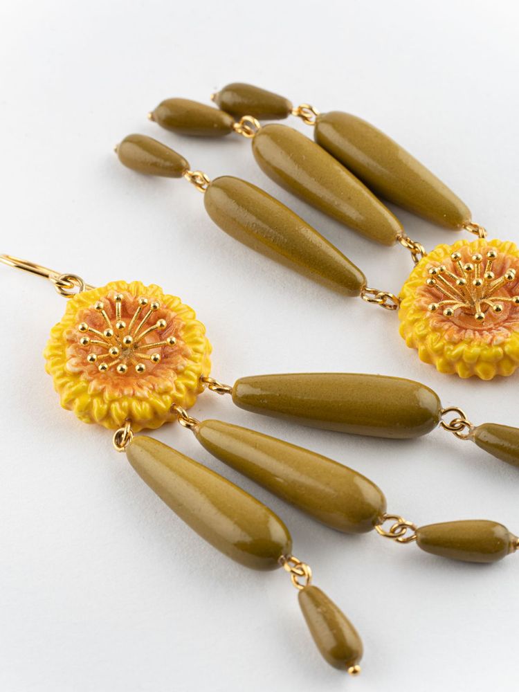 Jewelry - Yellow dandelion pendant earrings with green drops - Poésie - NACH