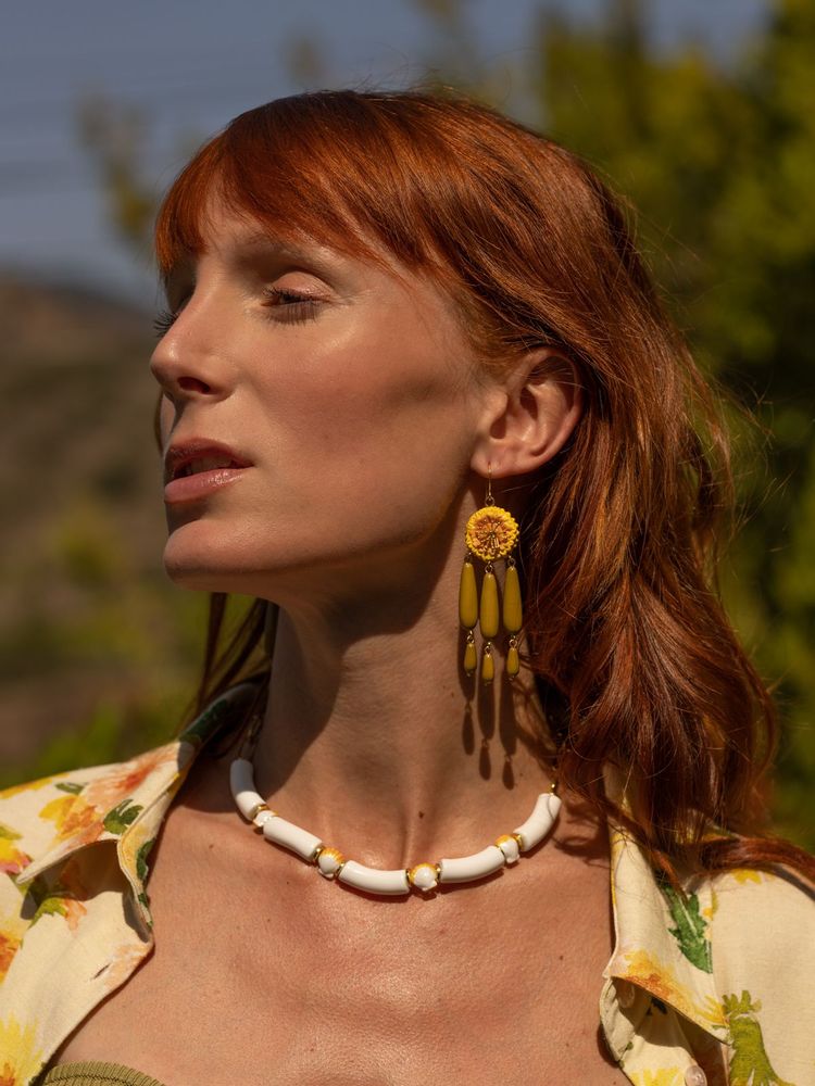 Jewelry - Yellow dandelion pendant earrings with green drops - Poésie - NACH