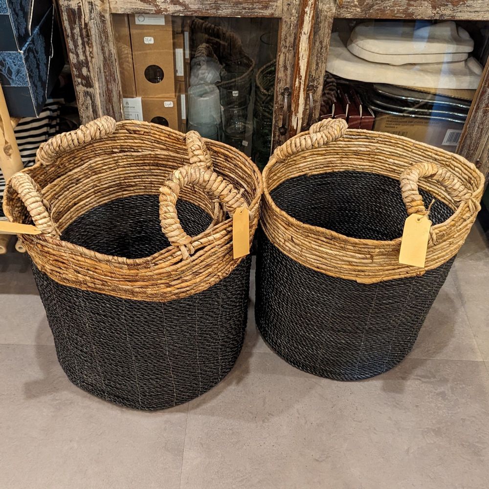 Laundry baskets - Natural black basket, abaca and raffia (Bali) - PNBAR3 - BALINAISA