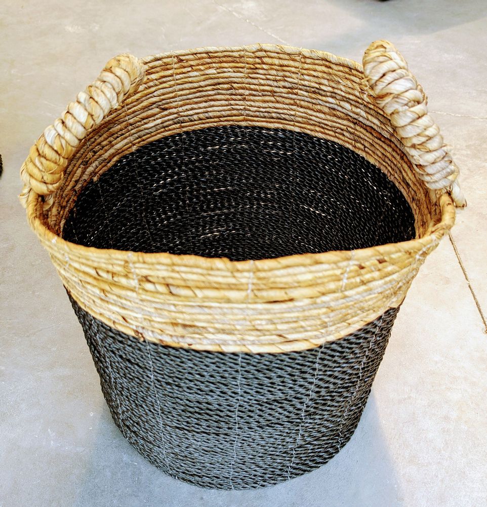 Laundry baskets - Natural black basket, abaca and raffia (Bali) - PNBAR3 - BALINAISA