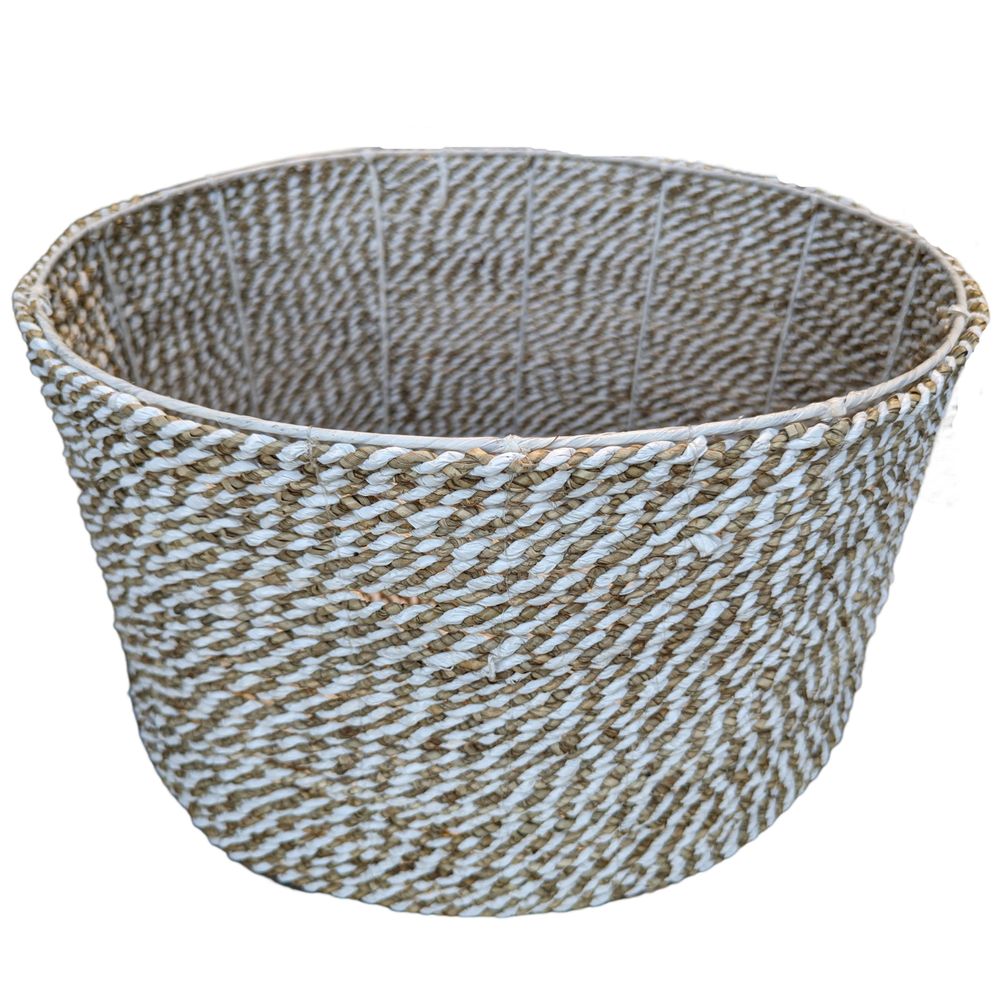 Laundry baskets - Set of 3 round baskets, seagrass and raffia (Bali) - PPRSRS3T - BALINAISA