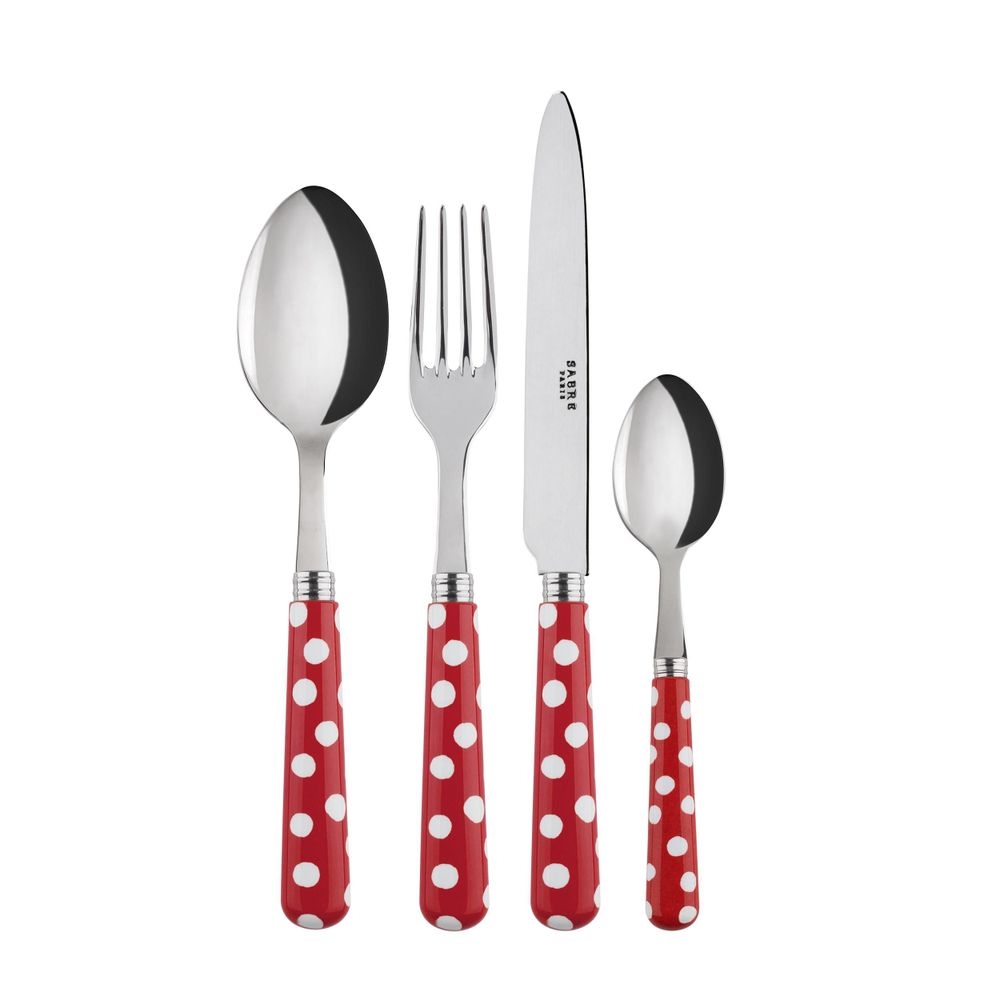 Ménagères - Set de 4 couverts de table - Pois Blancs, Rouge - SABRE PARIS