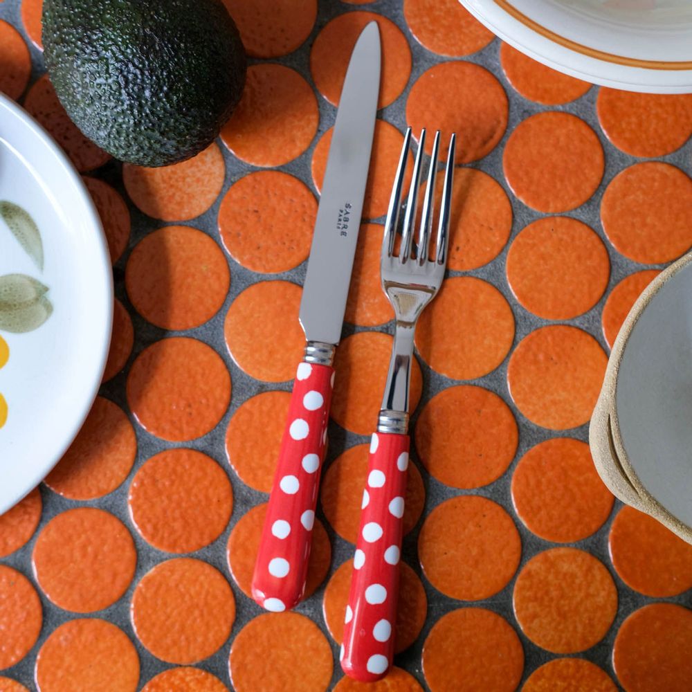 Ménagères - Set de 4 couverts de table - Pois Blancs, Rouge - SABRE PARIS