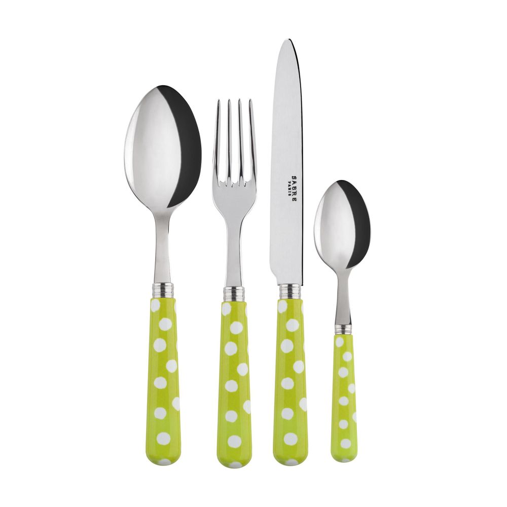 Ménagères - Set de 4 couverts de table - Pois Blancs, Vert clair - SABRE PARIS