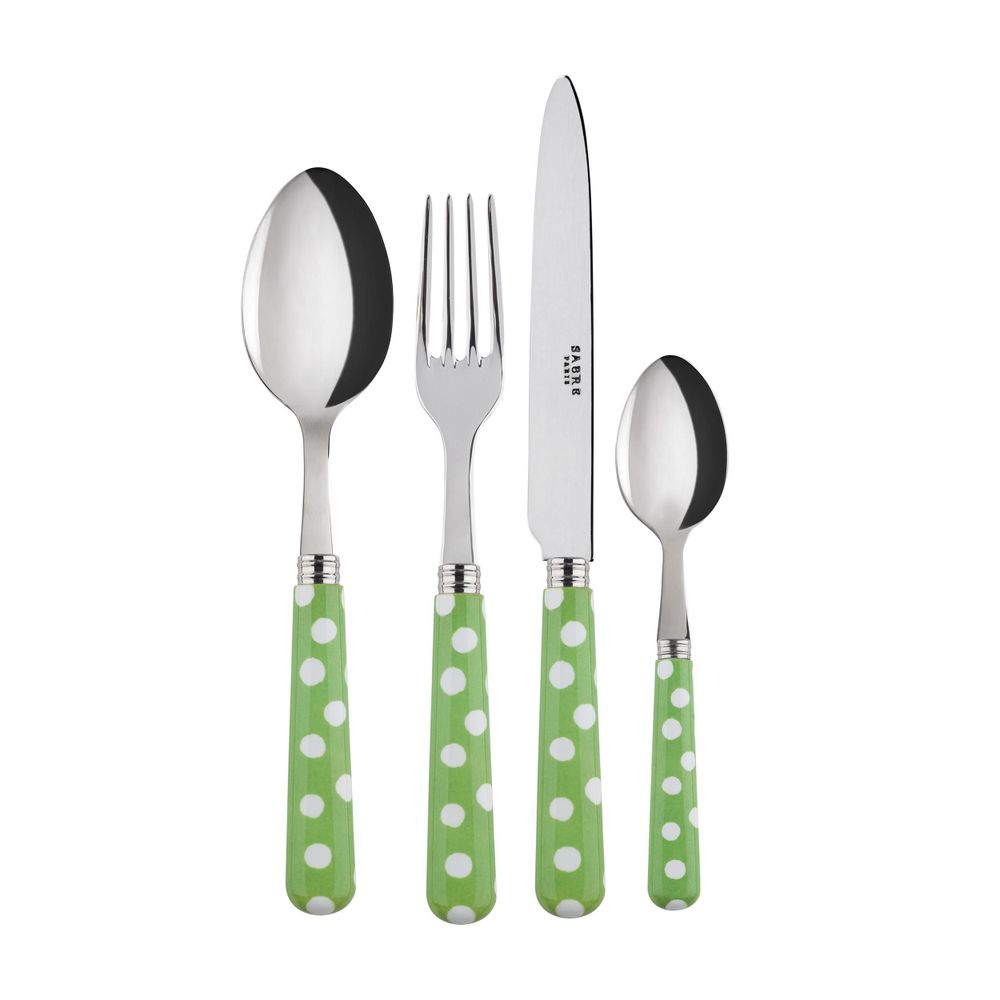 Ménagères - Set de 4 couverts de table - Pois Blanc, Vert jardin - SABRE PARIS