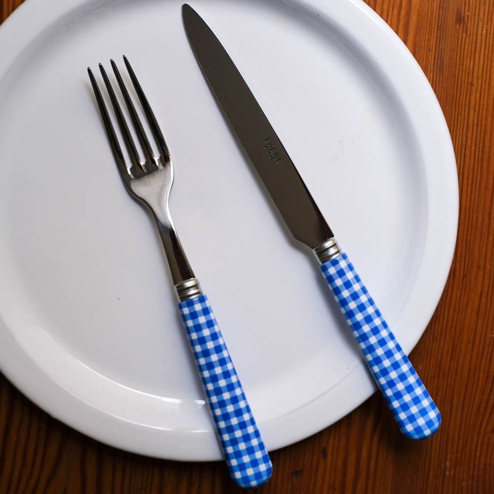Flatware - 4 pieces cutlery set - Gingham Lapis blue - SABRE PARIS