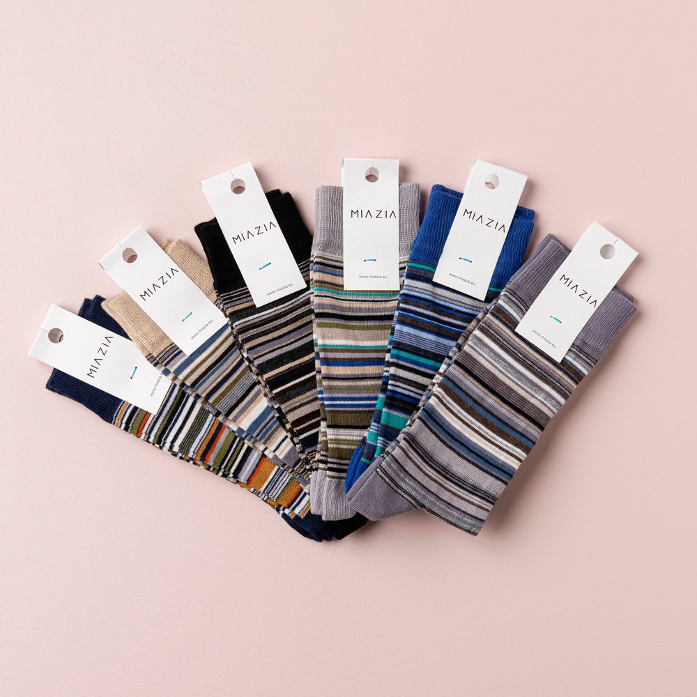 Chaussettes - Pack de 36 PAIRES de chaussettes pour HOMME à fines rayures. - MIA ZIA