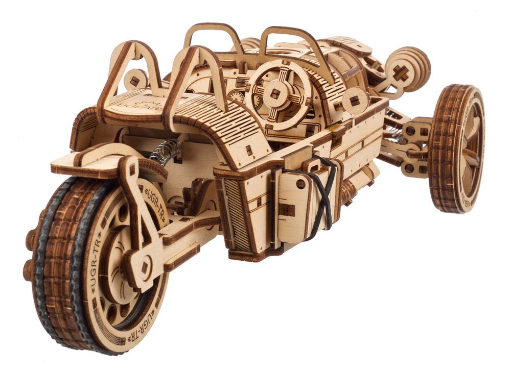 Children's arts and crafts - UGEARS Modèles mécaniques: THREE-WHEELER UGR-S 26,2x9x14cm, 457 pièces, en bois - UGEARS
