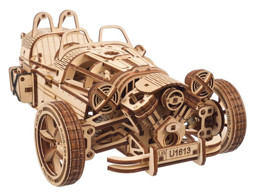 Children's arts and crafts - UGEARS Modèles mécaniques: THREE-WHEELER UGR-S 26,2x9x14cm, 457 pièces, en bois - UGEARS