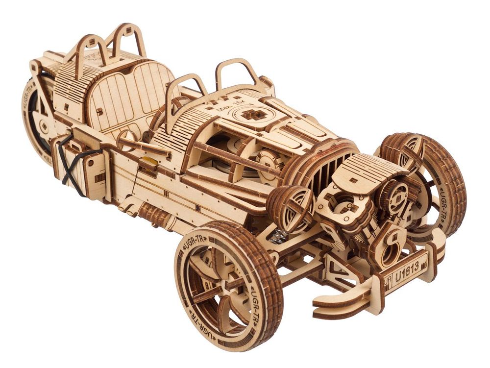 Children's arts and crafts - UGEARS Modèles mécaniques: THREE-WHEELER UGR-S 26,2x9x14cm, 457 pièces, en bois - UGEARS